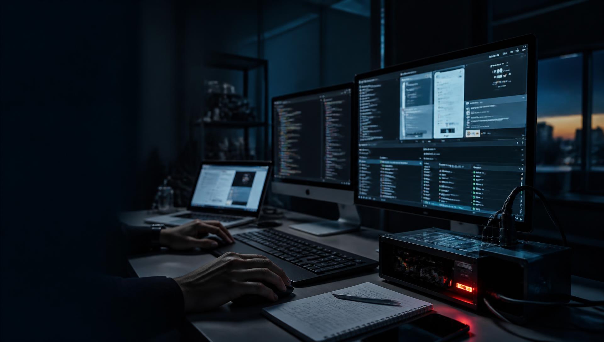 Developer writing Python test automation code with Playwright on a laptop